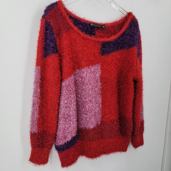 New York and Company Top Womens XL Metallic Eyelash Shimmer Knit Colorblock - Picture 3 of 15